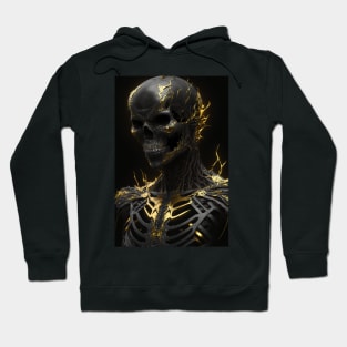 Dark Elegance: A Demon Skull bedecked with Golden Fissures Hoodie